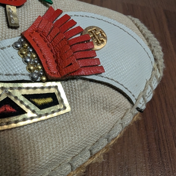 Tory Burch Cream Bird Espadrilles with Colorful Swan Design - Picture 9 of 9